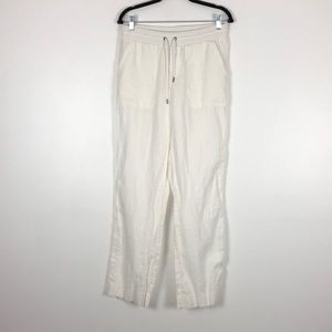 Athleta Cabo women’s white wide leg linen 4 pocket drawstring waist pants 8Tall